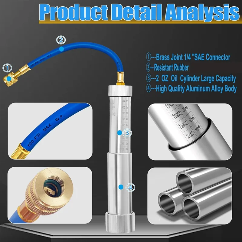 

Stable-AC Oil Dye Injector Backflow Prevent Kit, With R134A & R1234YF Low Side Quick Coupler, R410A Mini Split Adapter