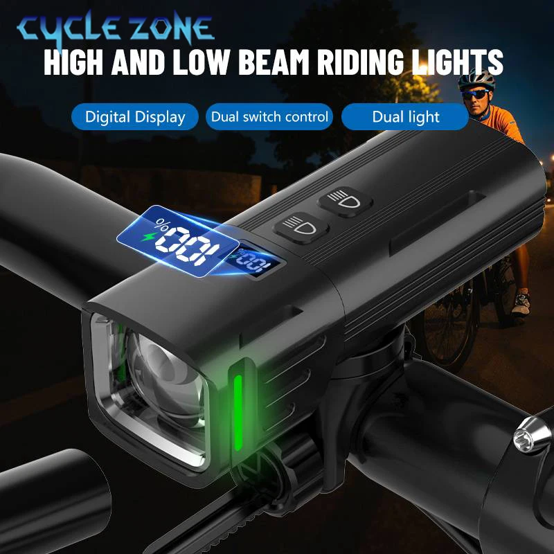 

Bike Front Light High Beam Low Beam Bicycle Flashlight Type-C Rechangeable Aluminum Alloy MTB Road Cycling Headlight Powerbank