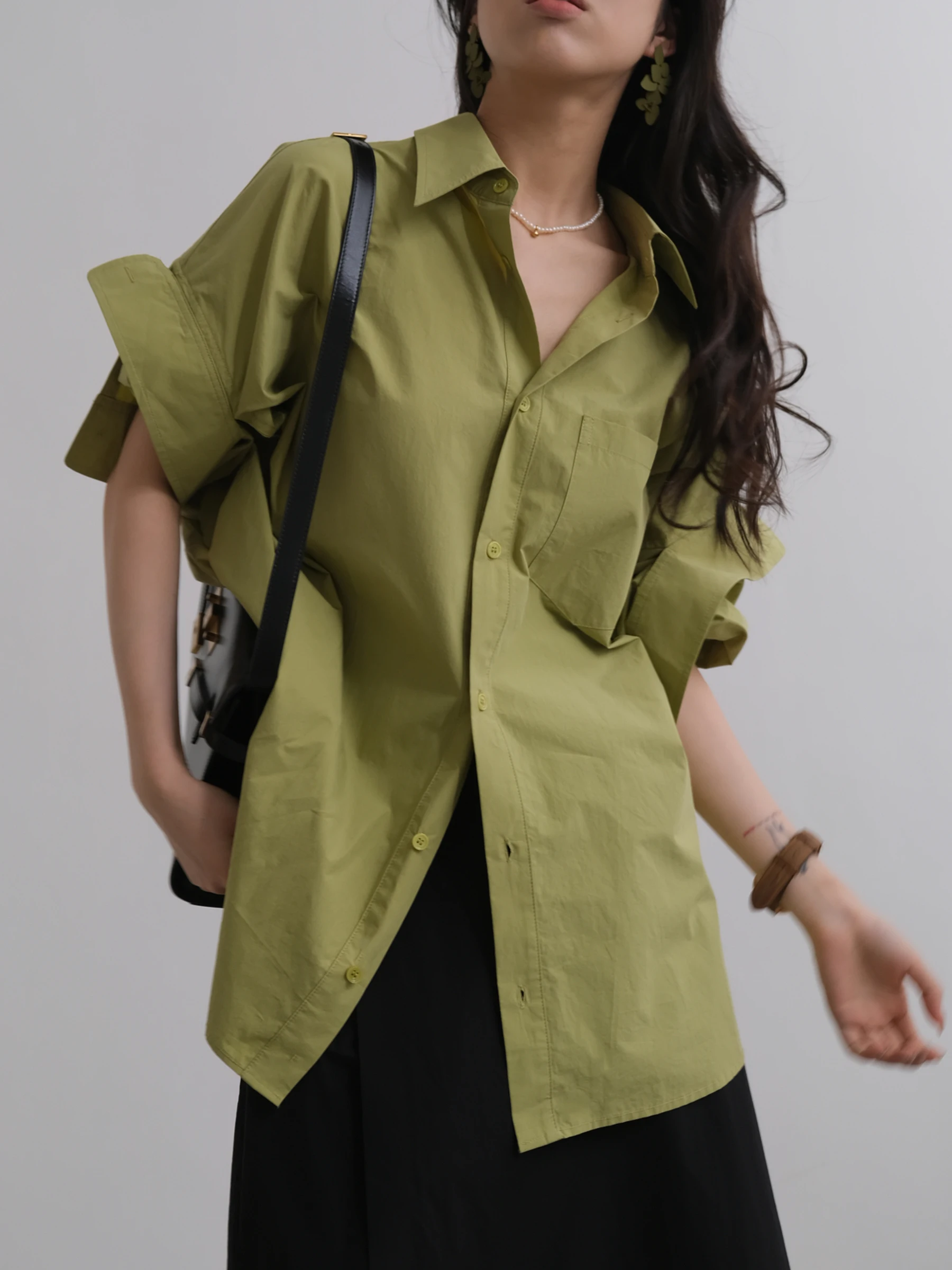 

VG Corridor Long Sve irt Women's Summer Versatile Straight Cut Slim Fit Cotton irt Collar Button Closure Pure Color