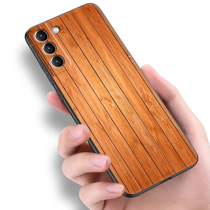 Carved Wood Black Phone Case For Samsung Galaxy S23 Ultra S22 S21 Plus S20 FE A13 A14 A23 A24 A25 A33 A34 A52S A53 A54 5G