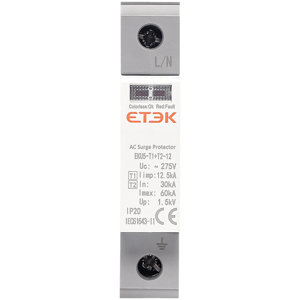 ETEK SPD House Surge Protective Device 275V Protector Arrester Protection Type T1+T2 AC 1P 20KA~40KA EKU5