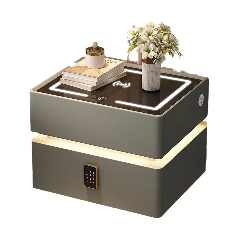 

Light luxury modern smart bedside table Simple multi-function floating solid wood bedroom with light Wireless charging Bedside t