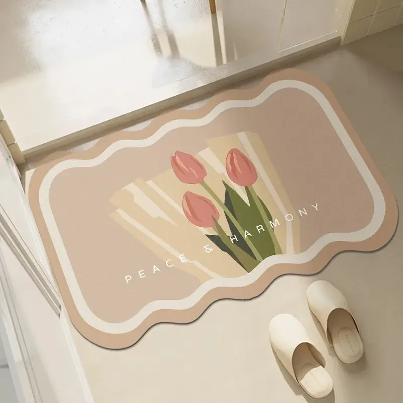 French Style Absorbent Diatomaceous Earth Bathroom Mat Quick Drying Household Door Bathroom Anti Slip Toilet Mat Floor Carpet