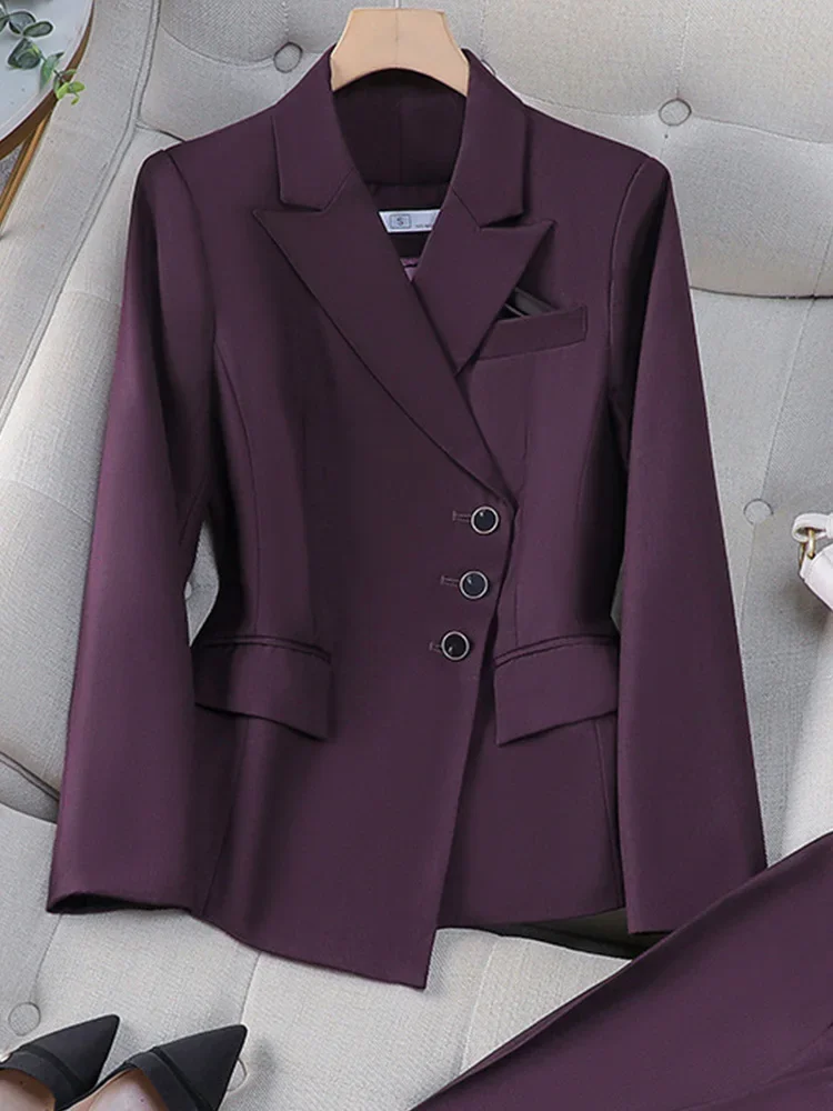 2025 Nowy, całoroczny, elegancki 2-częściowy zestaw dla kobiet Spodnie z zamkiem błyskawicznym na jedno ramię Casualowy rękaw koszuli Biuro Biznes Praca