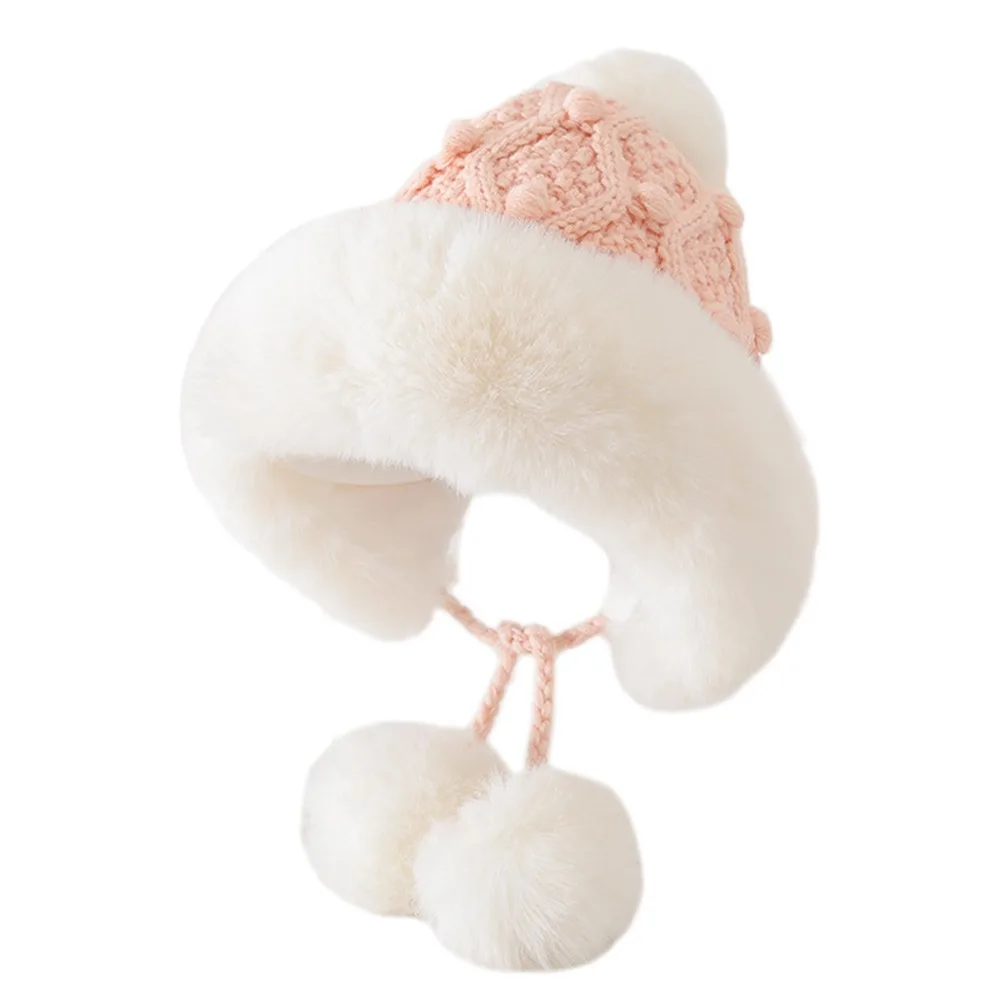 Cute Knitted Kids Winter Beanie Hat Windproof Thicken Skiing Cap Ball Adjustable Children Warm Cap Outdoors