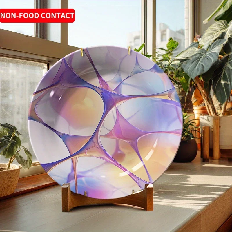 Elegant Round Ceramic Decorative Plate with Vibrant Artistic Patterns - Non-Food Contact, Perfect for Home, Living Room, Study,