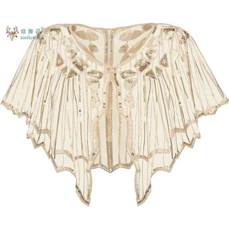 1920年代レトロスタイルパーティーイブニングドレスアクセサリーショールスパンコールビーズ刺繍ボールドレスショール