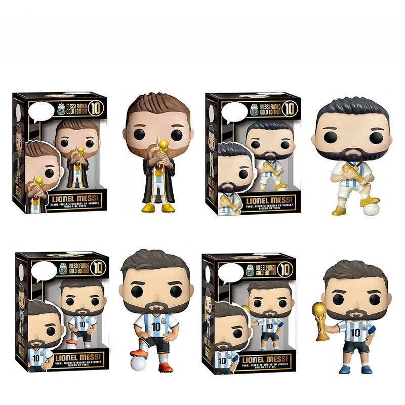 Nueva Figura Funko POP de Messi Edición Oro Negro, Figura Coleccionable del Jugador de Fútbol Messi con la Edición del Trofeo de la Copa Mundial, Modelo con la Camiseta del Equipo de Argentina