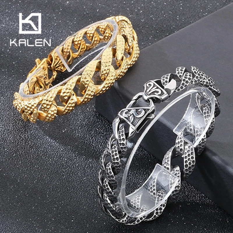 Vintage Polka Dot Link Chain Bracelet for Men Punk Personality Stainless Steel Jewelry 18mm Trendy Accessories Holiday Gift