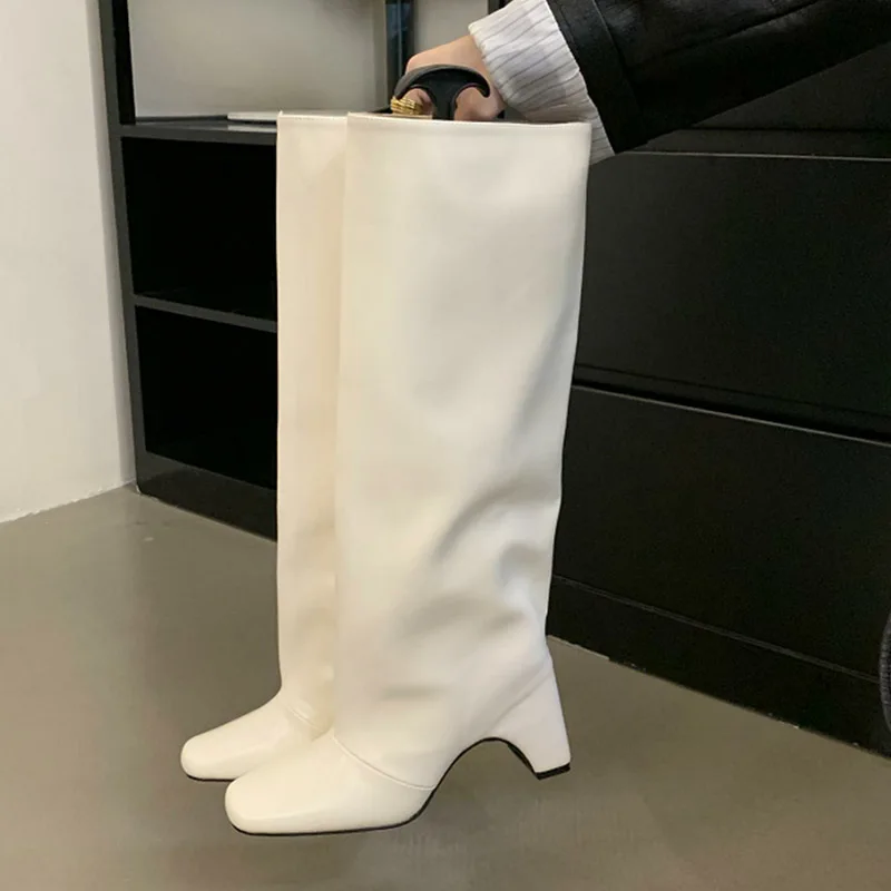 

Aneikeh Winter Designer Square Heels Women Knee-High Boots Fashion Cool Long Modern Booties Designer Shoes Zapatos De Mujer