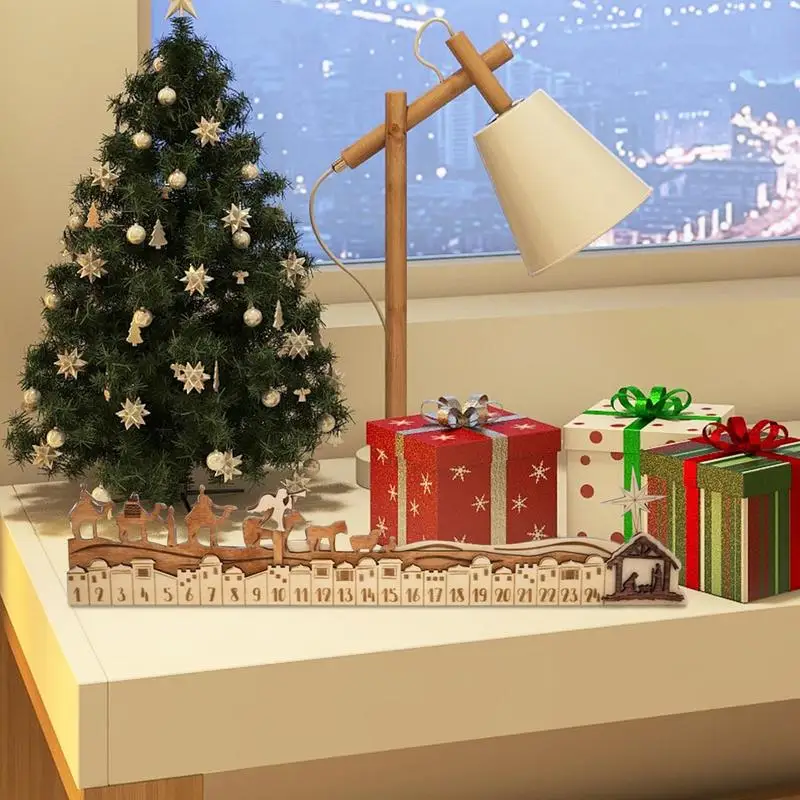 

Kids Advent Calendar Wood Desktop Ornaments Advent Calendar Multifunctional Desktop Countdown Decors For Mantel