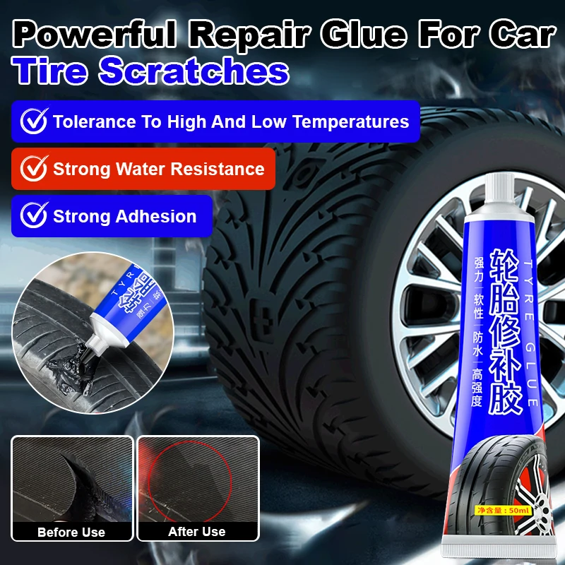 50ML Tire Repair Adhesive for Car Tire Scratches Strong Sealing Quick Fix High Temperature Resistant Black Sealing Waterproof