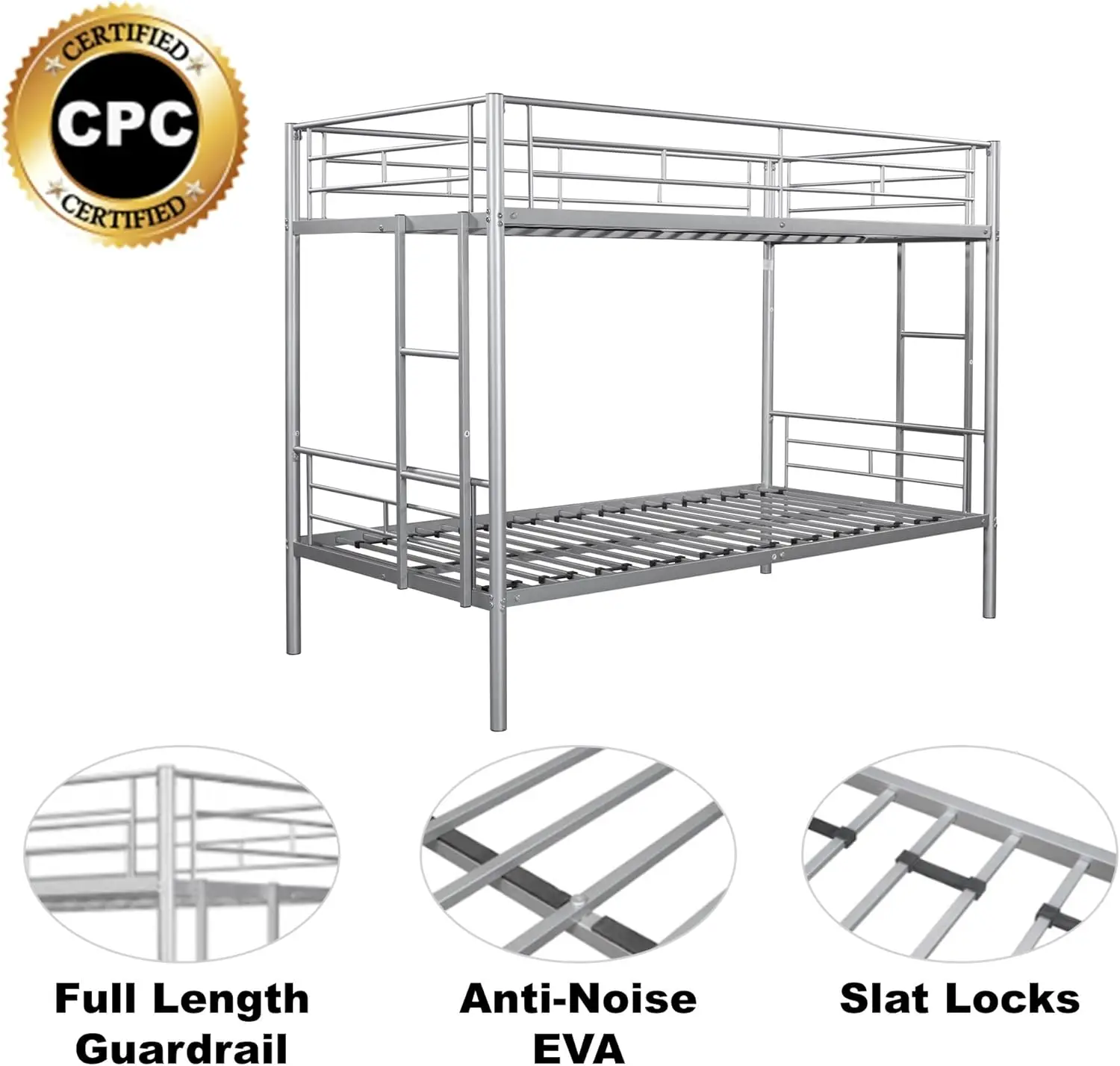 Over Twee Stapelbed Met 2 Zijladders En Veiligheidsleuning, Stevig Metalen Bedframe, Cpc-Gecertificeerd, Geluidsvrij, Su