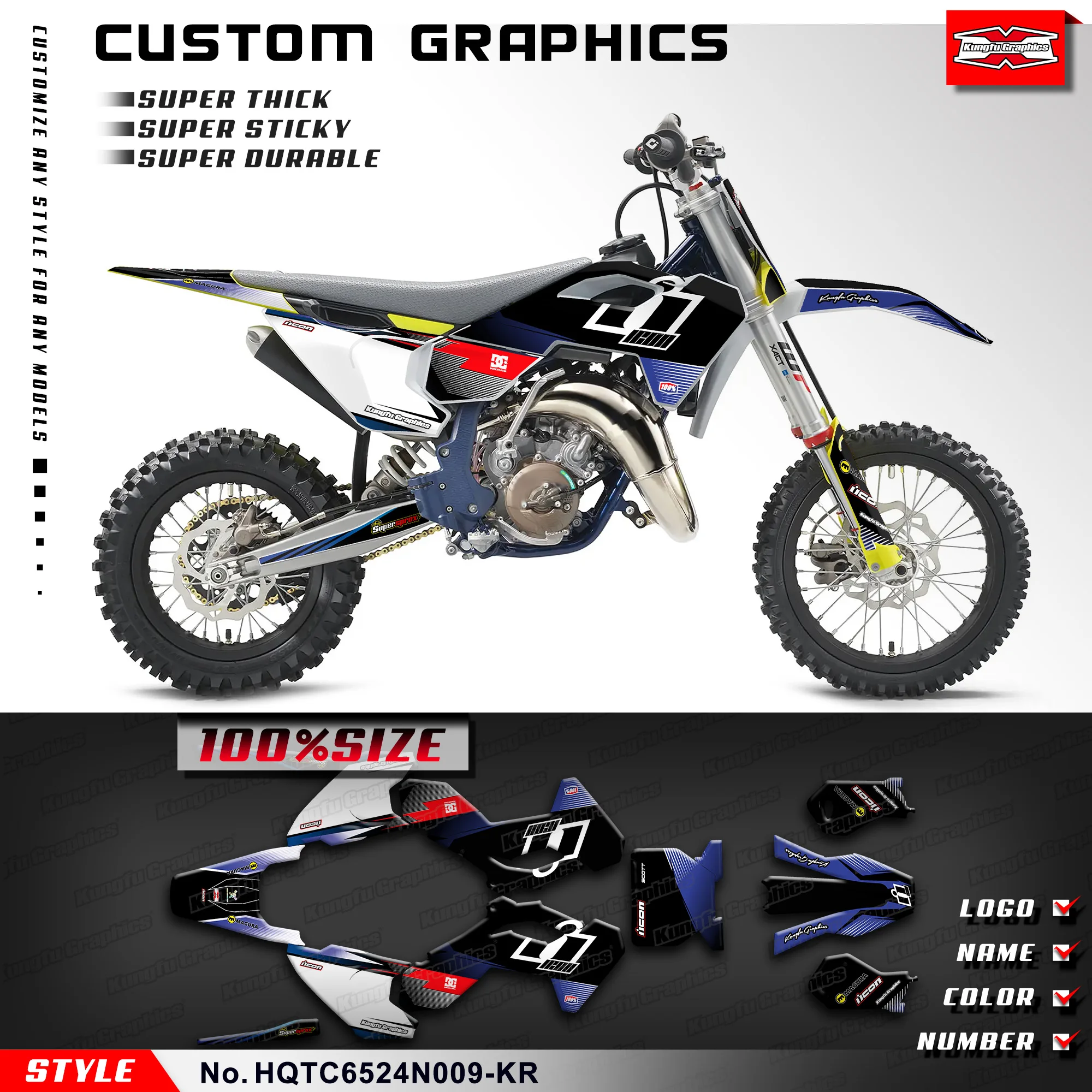 

KUNGFU GRAPHICS Graphics Kit Adhesive Decals for Husqvarna TC65 TC 65 2024, HQTC6524N009-KR