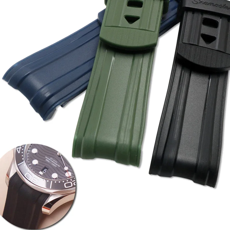 Fluorine Rubber Watch Accessories Band for Omega strap Seamaster 300 Speedmaster Ocean Silicone Black Green Blue Bracelet 20mm