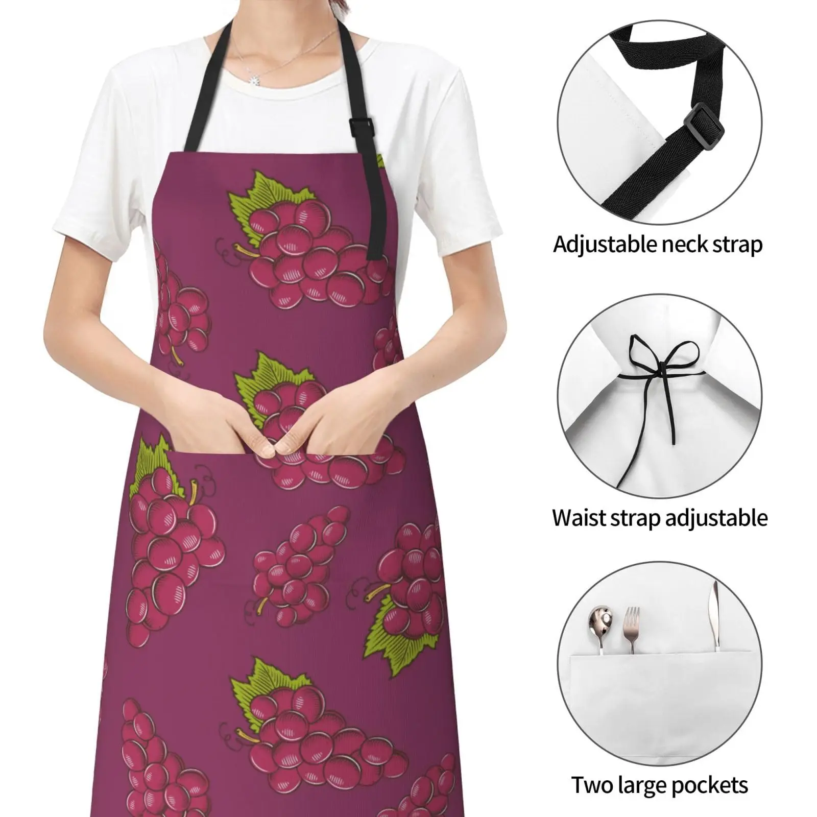 Grape Aprons for Women with Pockets Chef Apron Adjustable Neck Strap Kitchen Apron Waterproof Cooking Apron