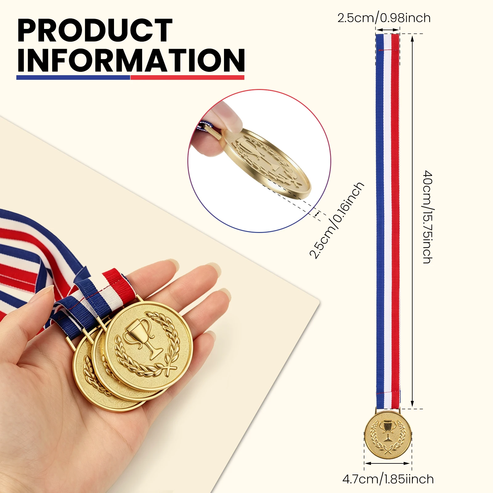 24 Stück Zinklegierungs-Auszeichnungsmedaillen in Gold, Silber und Bronze, 1., 2. und 3. Platz-Preise, Siegermedaillen für Sportveranstaltungen und Schulpreise – Detail 4