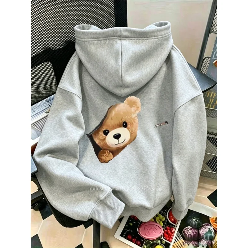 Casual Streetwear Hoodie Halloween Gifts Cute Teddy Bear Pattern Fall Clothes Autumn Winter Daily Wear Gift For Kids Teens