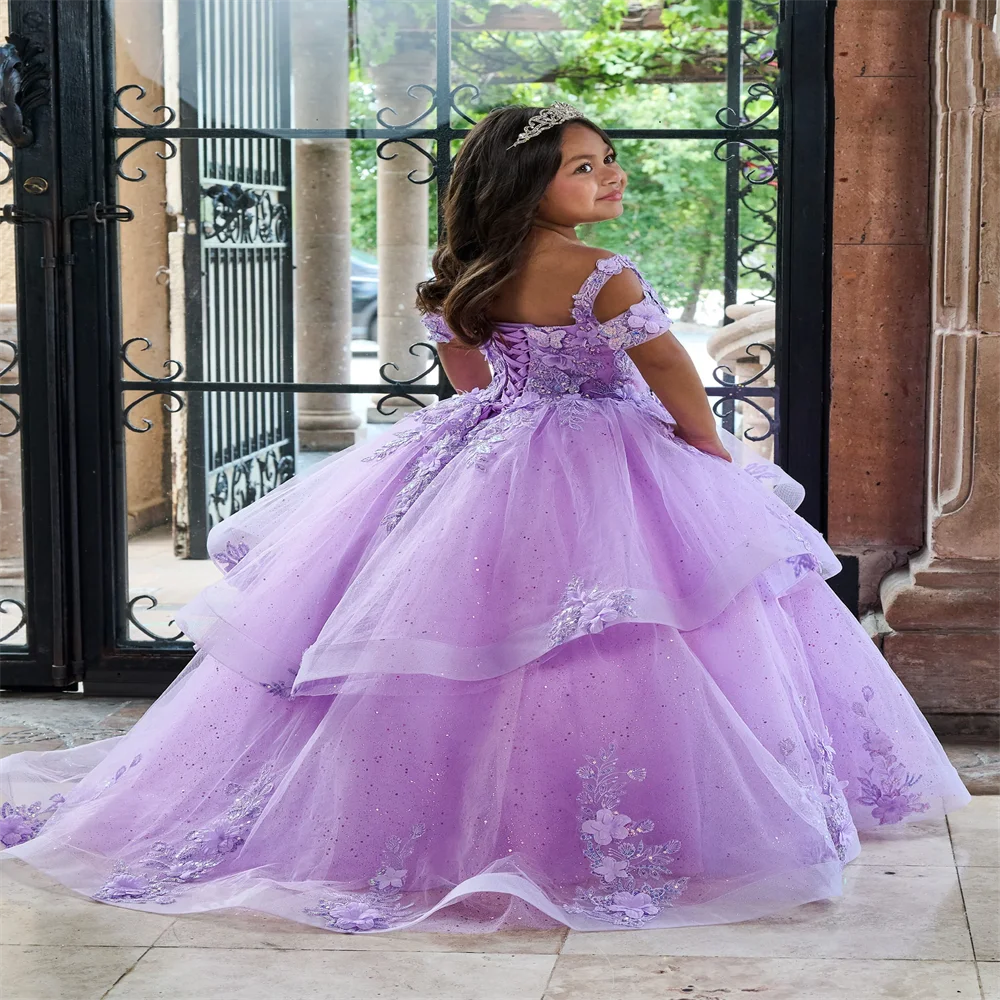 Fora do ombro Flower Girl Vestidos para casamento Ruffles Sequins Floor Length Girl Kids Birthday Party Primeira Sagrada Comunhão Vestido