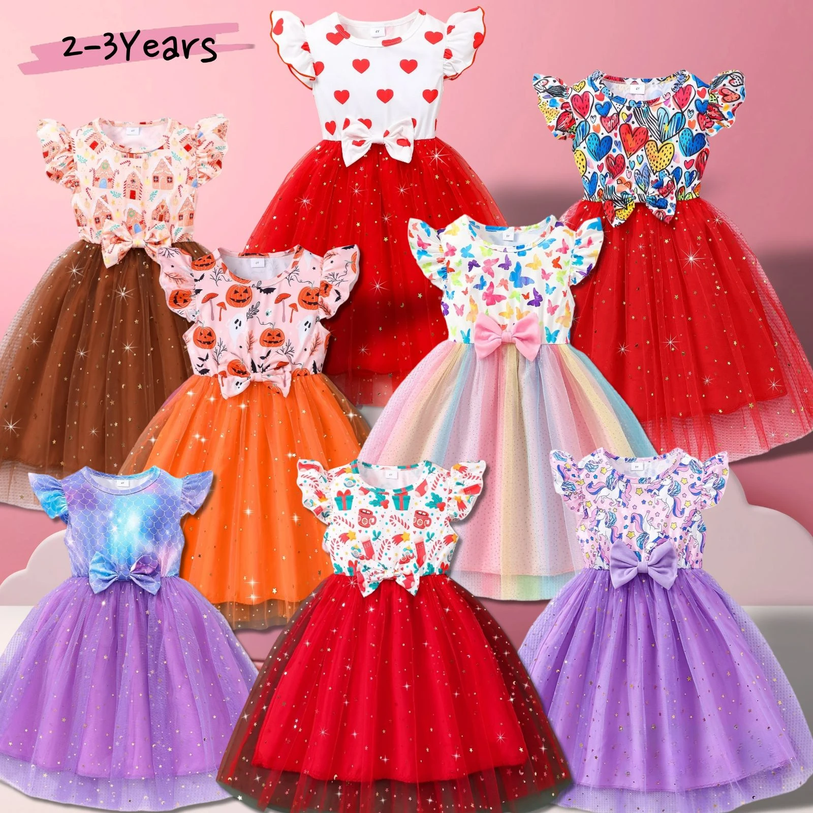Kid Girls Dress Short Sleeve Summer Gauze Cartoon Pattern Children Dress Casual Coolness Soft Ventilate Girls Clothing 2-7 Years