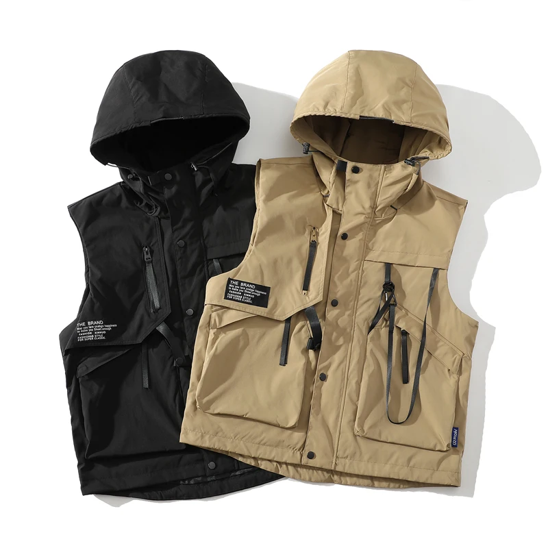 

Casual Hooded Svel Vest for Men Functional Streetwear Brand Loose Fit Multi No Brand Lightweight Vest