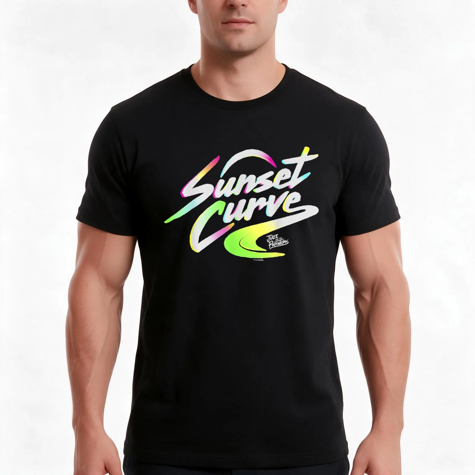 Julie And The Phantoms Sunset Curve Logo T-Shirt, Summer Casual Cotton Tee, Oversized Streetwear Tops, Vintage Graphic Print