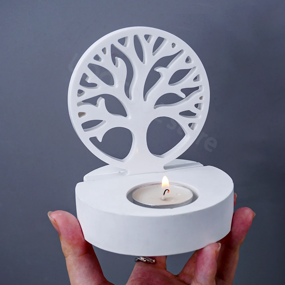 Tea Light Candlestick Silicone Mold DIY Tree of Life Candle Holder Concrete Cement Plaster Mould Jesmonite Resin Mold Home Decor