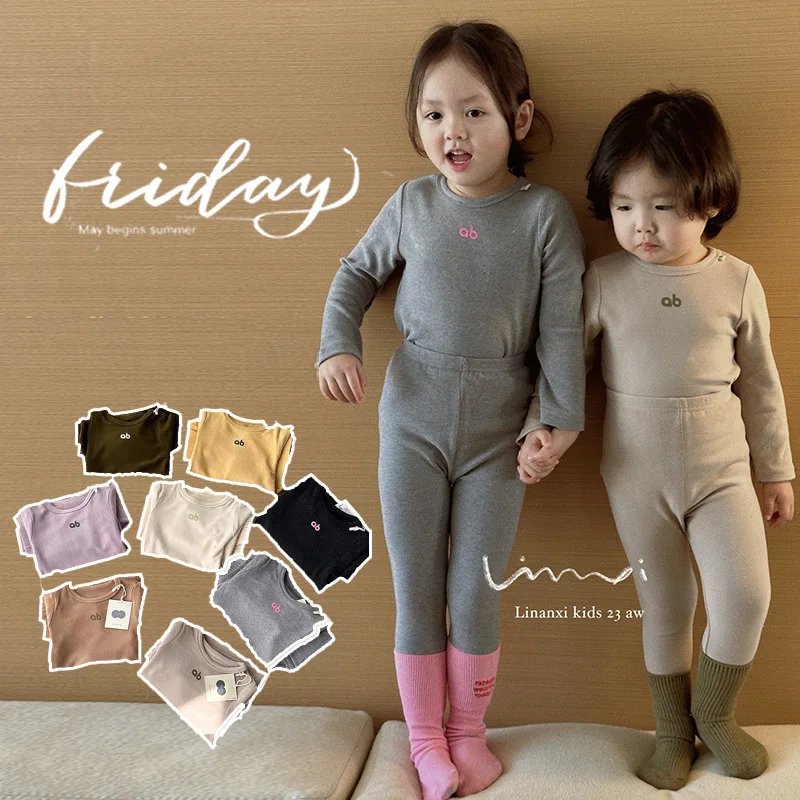 

Зимние плюшевые детские пижамные комплекты, корейская детская одежда, модная Домашняя одежда с буквенным принтом, меховые топы и брюки, осенняя одежда из двух предметов