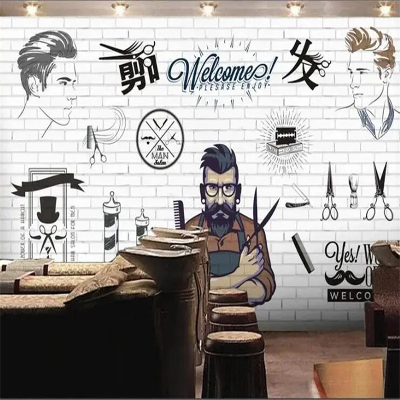 

wellyu Custom wallpaper 3d murals European and American trend barber shop hairdressing salon wallpaper 3d papel de parede обои