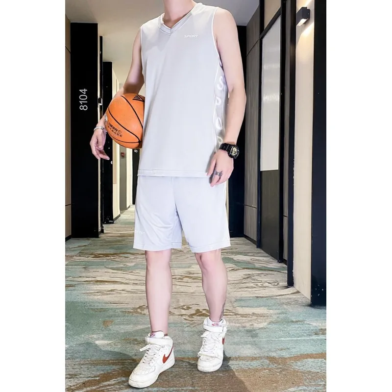 Basketball uniform, men's running, ice silk quick drying, breathable vest, shorts, sports training jersey, oversized set