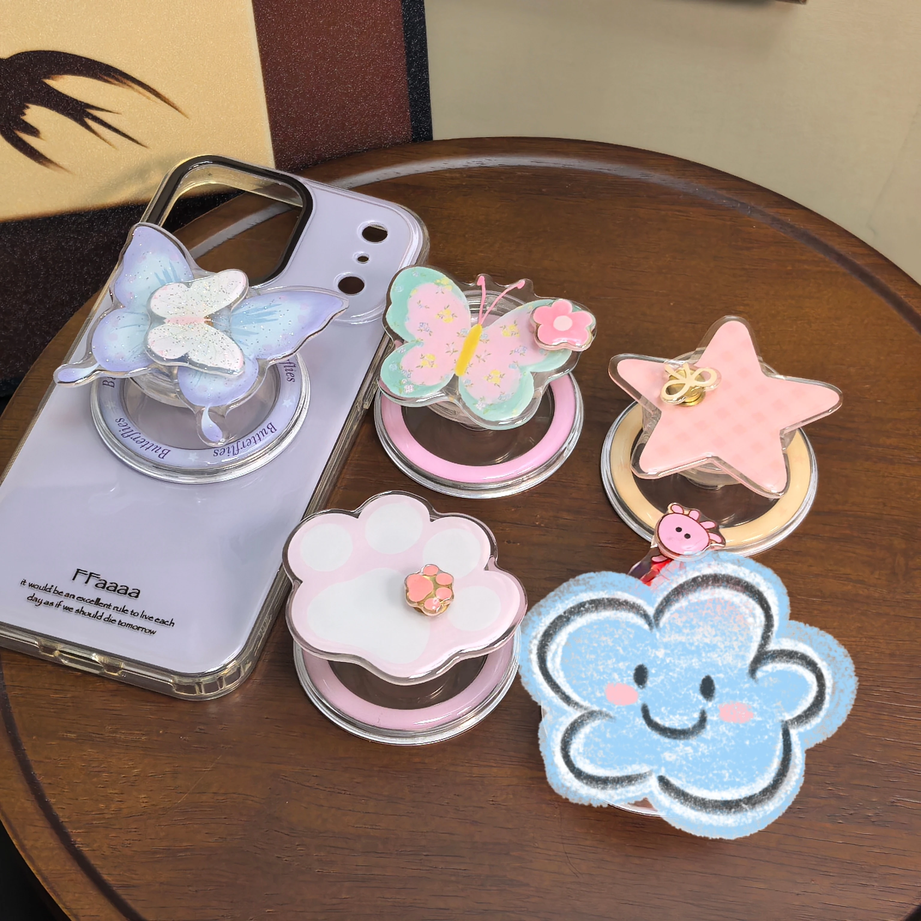

Cartoon Butterfly Korean INS Cute Paw Folding Grip Holder Socket Pocket Support Mobile Phone Finger Ring Griptok Expanding Stand