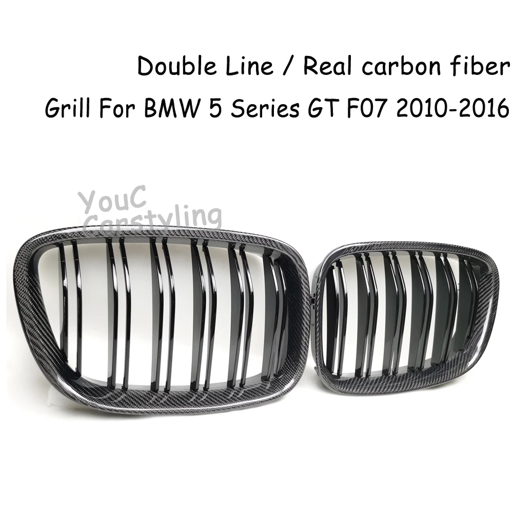 F07 Real Carbon Fiber Front Kidney Gloss Black/ Gloss M Color Grille for BMW 5 Series GT F07 2010 - 2016 Replacement Grills