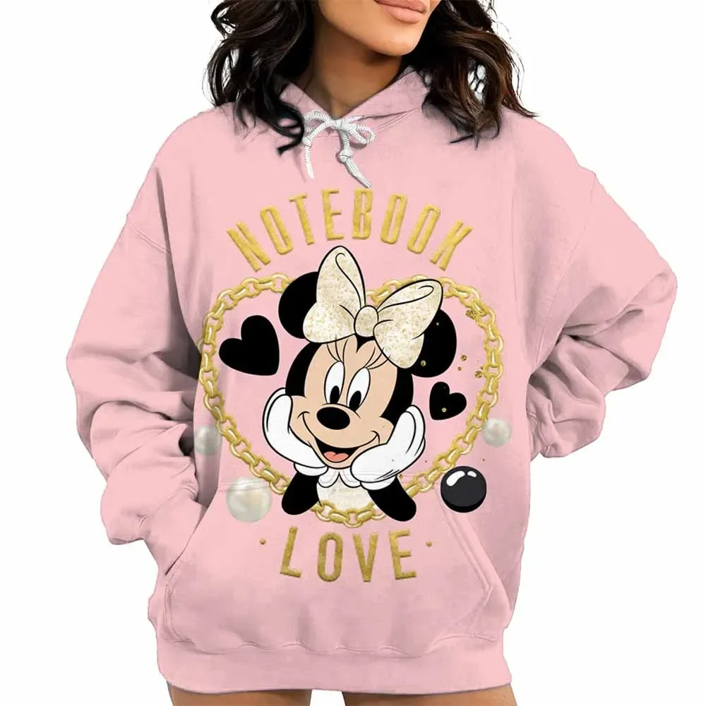 Sweat à capuche à manches longues pour femmes, motif Disney Minnie, confortable, idéal pour l'automne/hiver, vêtements décontractés et quotidiens