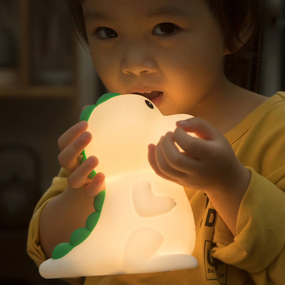 Luce in Silicone a LED luce notturna colorata Cartoon Dinosaur Design Pat Control Atmosphere Lamp decorazione da comodino lampada per bambini