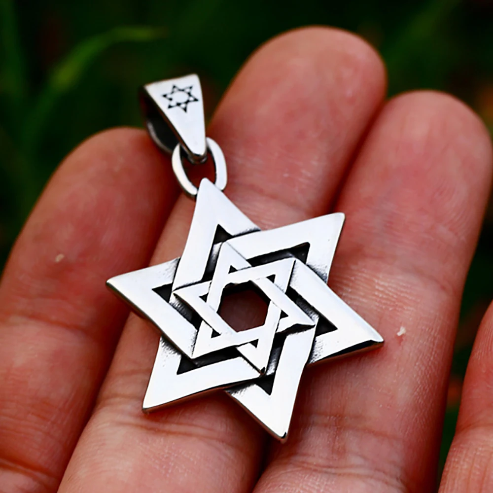 الموضة الكلاسيكية نجمة داود قلادة للرجال النساء 316L الفولاذ المقاوم للصدأ ستة نجمة مدببة قلادة المجوهرات الدينية بالجملة