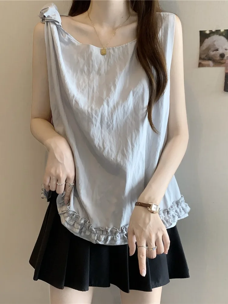 엘리 우든 헴터 베스트 여성 여름 플러스 사이즈 유니크 슬림핏 탑 출퇴근용 스트레이트 컷