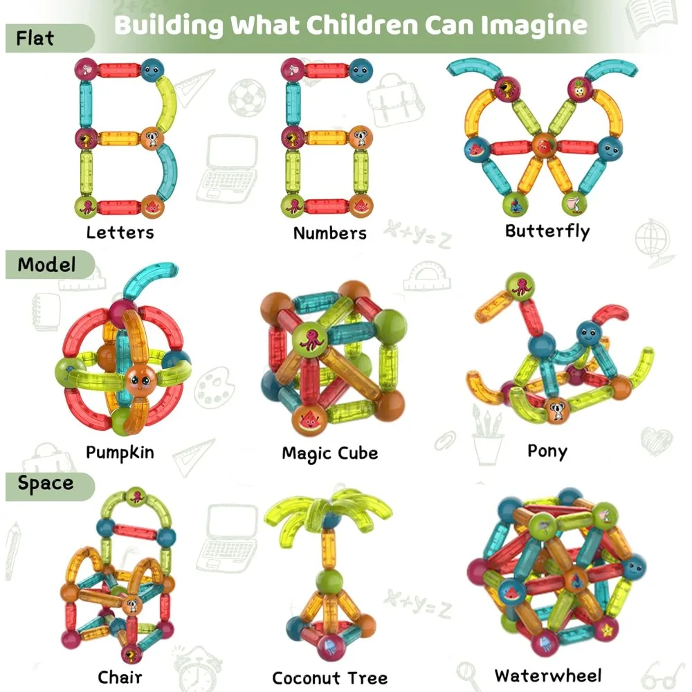 ชุดตัวต่อแม่เหล็กสำหรับเด็ก 3 มิติ ตัวต่อแม่เหล็กหลากสี ของเล่นเสริมสร้างความคิดสร้างสรรค์ รูปทรงเปลี่ยนแปลงได้ สำหรับเด็กผู้ชายและเด็กผู้หญิง