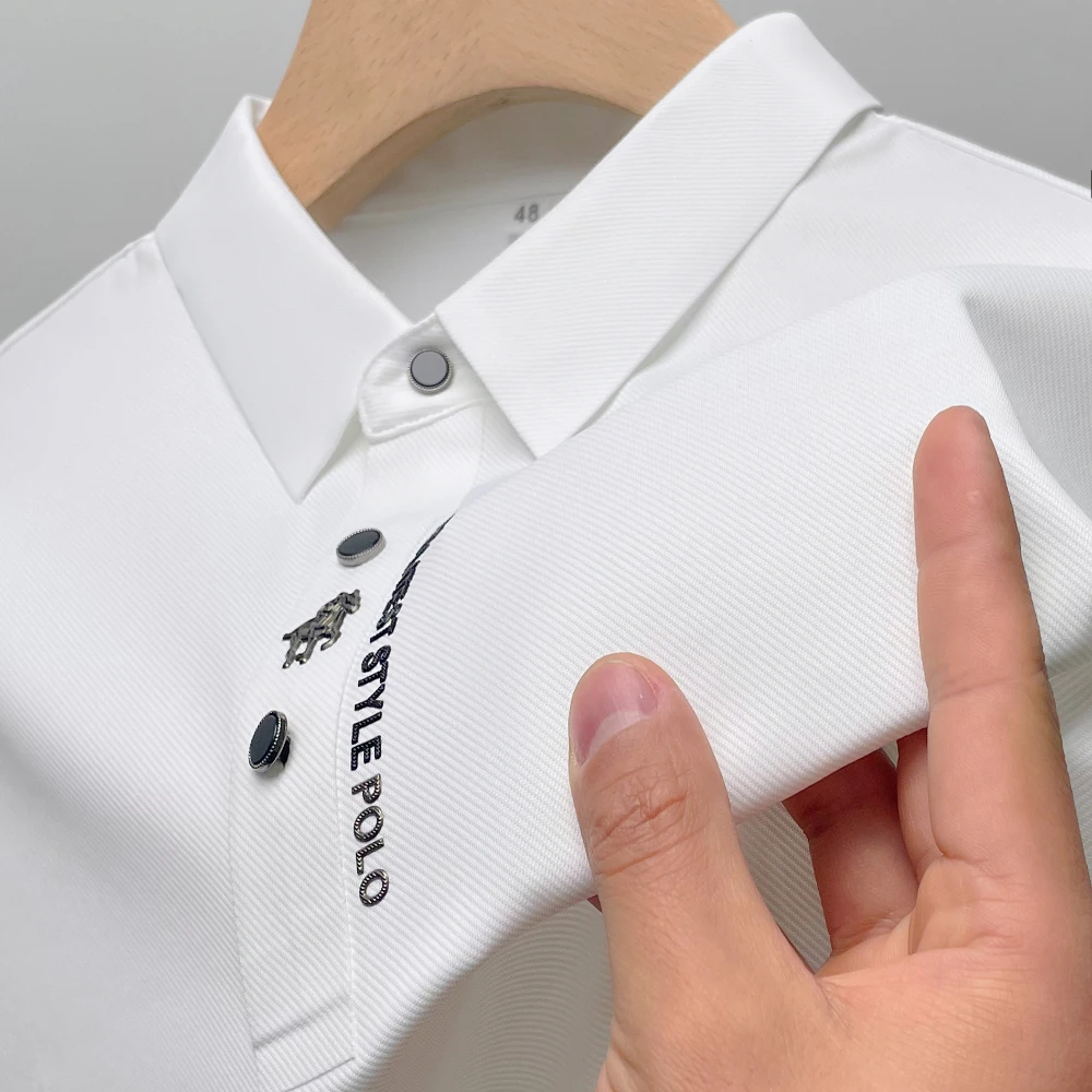 Sommer Business lässig High-End-Qualität Kurzarm Polos hirt einfarbig Eis Seide Elastizität Druck Revers Kragen Kleidung