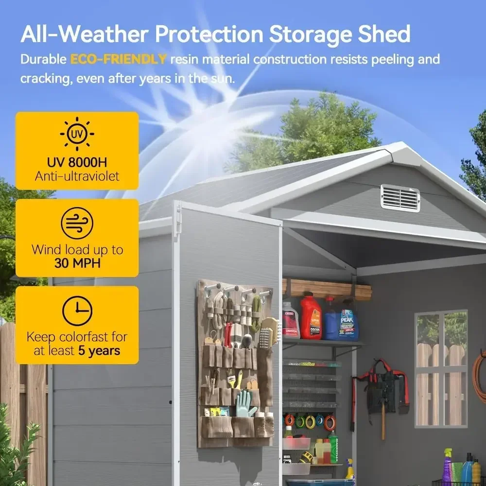6x4 Plastic Outdoor Storage Shed with Floor, Window, and Lockable Door - Ideal for Patio, Lawn, Bikes, and Tools Storage in Grey
