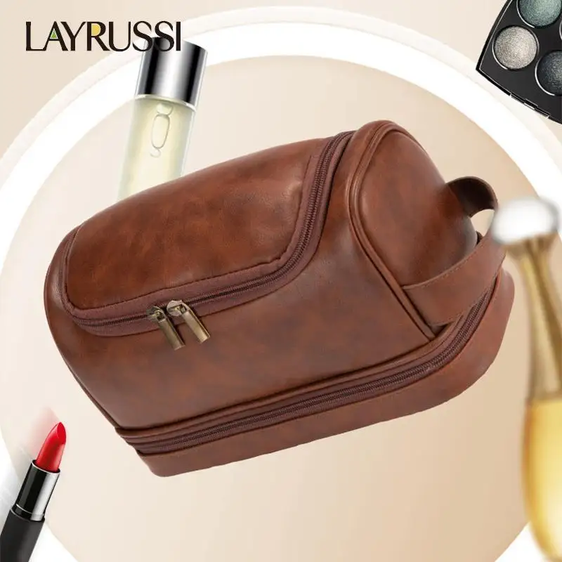 

Business Storage Bag for Men and WomenPU Leather Cosmetic Bag Travel Toiletry Bag, Wash Organizer with Hook, Portable Makeup Bag