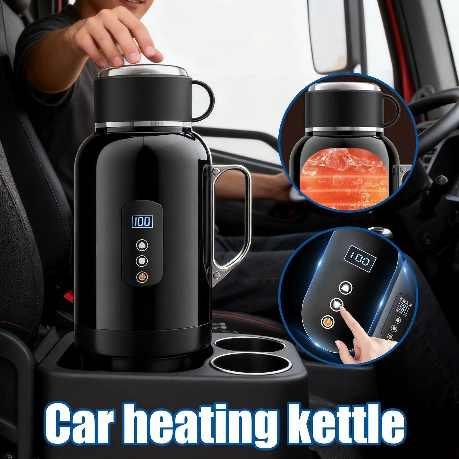 Car Electric Kettle 1500Ml Portable Fast Heating 12/24V Electric Tea Pots For Commute Outdoor Road-Trip Camping Daily Travel