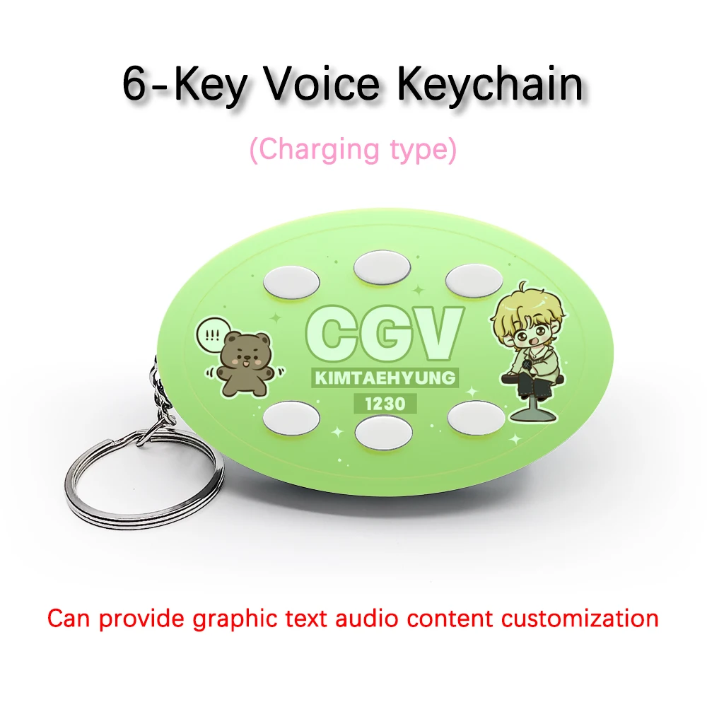 

Creative Voice Keyring For Korea Singer Kim Tae Hyung V 6-Key Audio / Picture Customization Rechargeable Keychain Pendant Gift