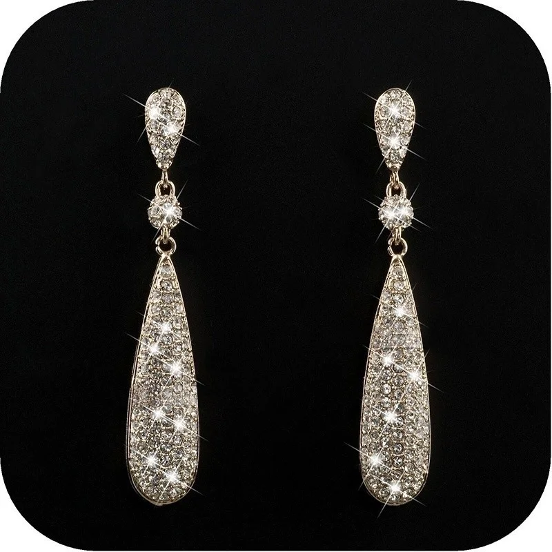 Luxury Sparkling Crystal Rhinestones Dangle Earrings for Women Wedding Long Drop Engagement Earring Bridal Aesthetic Jewelry