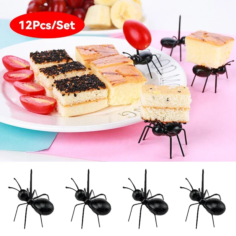 12Pcs Lunchbox Bento Accessories Kids Mini Ant Fruit Forks Lunch Box Dessert Reusable Food Picks Appetizer Toothpicks Accesorios