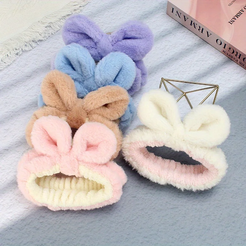 

Double Color Rabbit Fur Headband with Bow Wide Knit Non-Slip for Women Makeup Skincare Facial Care Luxury Accessories