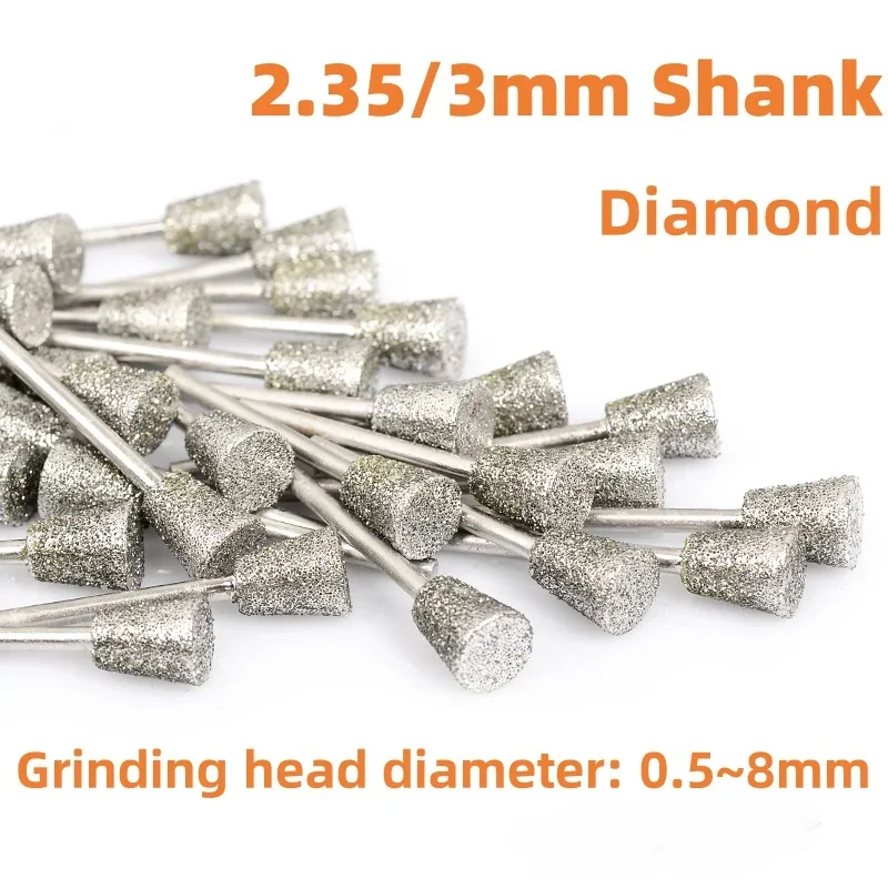 C7 Diamond Grinding Head Inverted Trapezoid 2.35/3 Shank Engraving Bit Jade Jewelry Bracelet Glass Stone Carving Polishing Tool