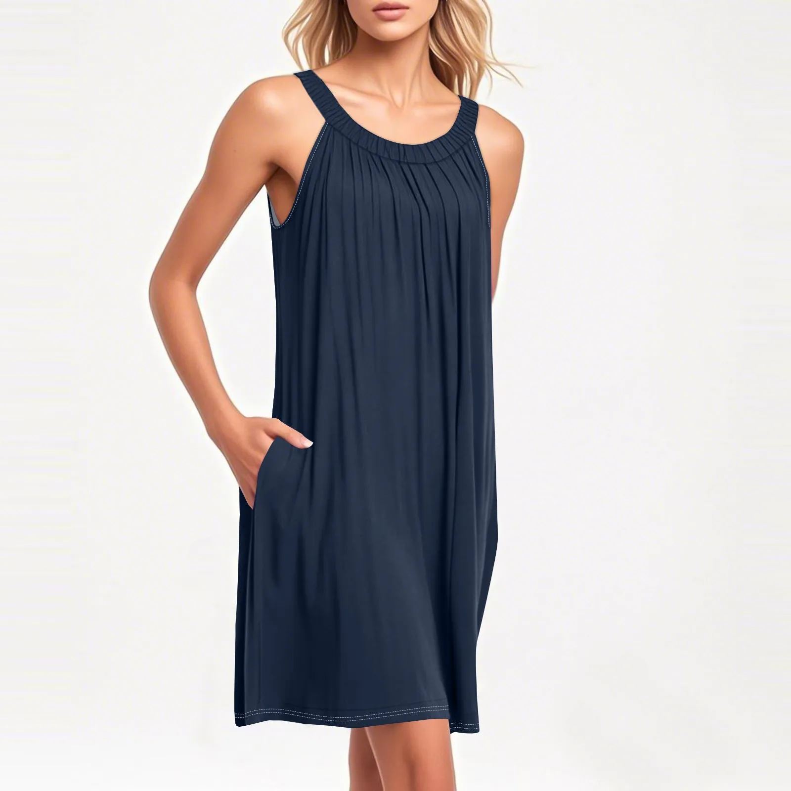 Gilet da spiaggia da donna Casual estivo con spalline tascabili Abito tinta unita Abiti eleganti da donna Abiti Mujer Abito femminile Roupas