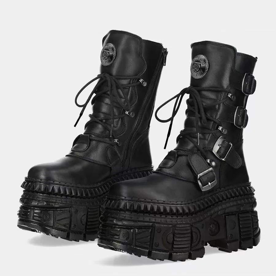 

2025 New Vintage Platform Men's and Women's Cool Sa Heavy Metal Locomotive Spanish Tide Brand Small Punk Knight Boots 10cm