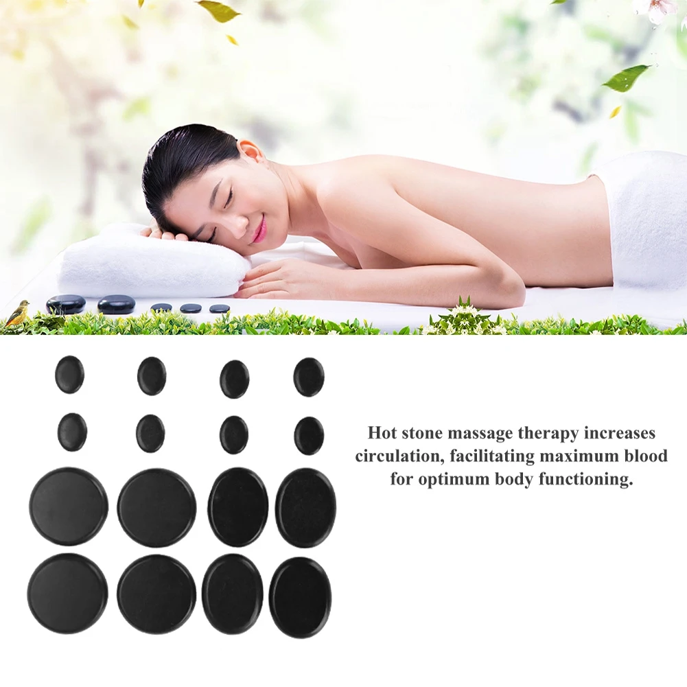 16Pcs/Box Hot Spa Black Basalt  Oval Shape Stone Essential Oil Volcanic Massage Basalt Stone Hot Stone Hot Stone Massage