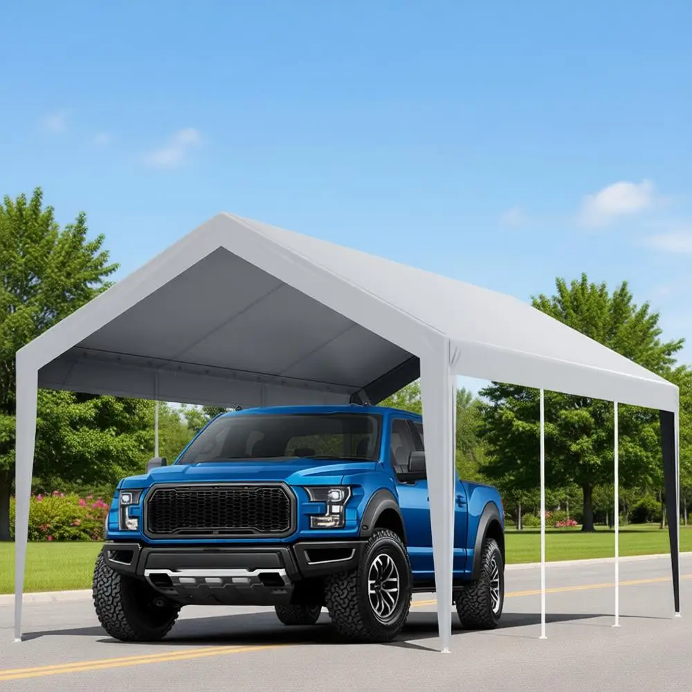 

10x20 ft Heavy-Duty Waterproof UV-Protected Carport Cover with Easy Ball Bungee Installation, Grey